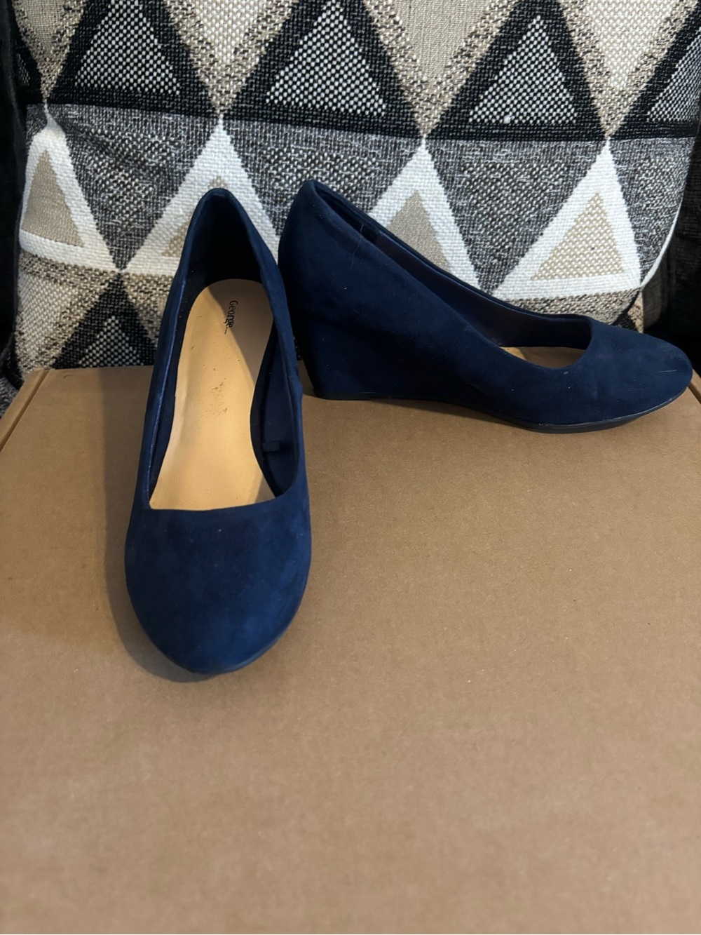 George Navy Suede Wedge Pumps - Women